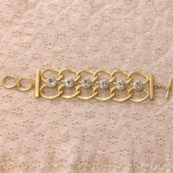 New Clear Crystal Gold Plated Toggle Bangle Bracelet Women's Jewelry Gifts - Picture 4 of 7